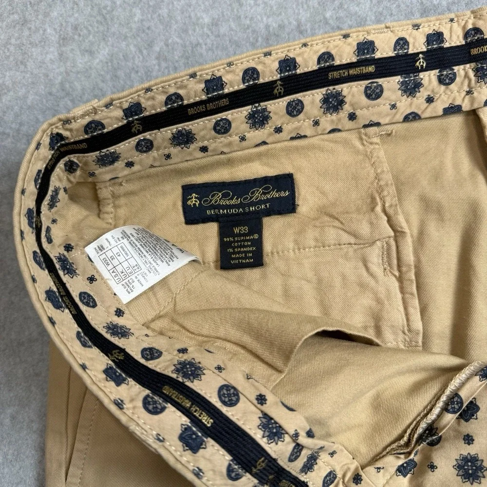 NEW Brooks Brothers Mens 33 Bermuda Short Khaki Prima Cotton Stretch 10